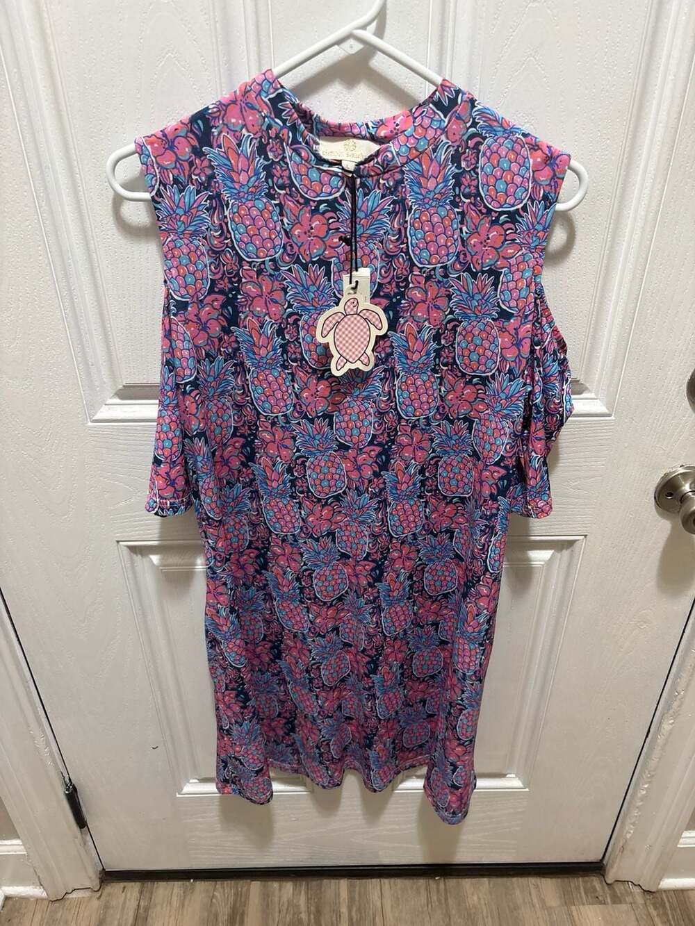 Simply Southern Pineapple Print Cold Shoulder Dress Size Large NWT